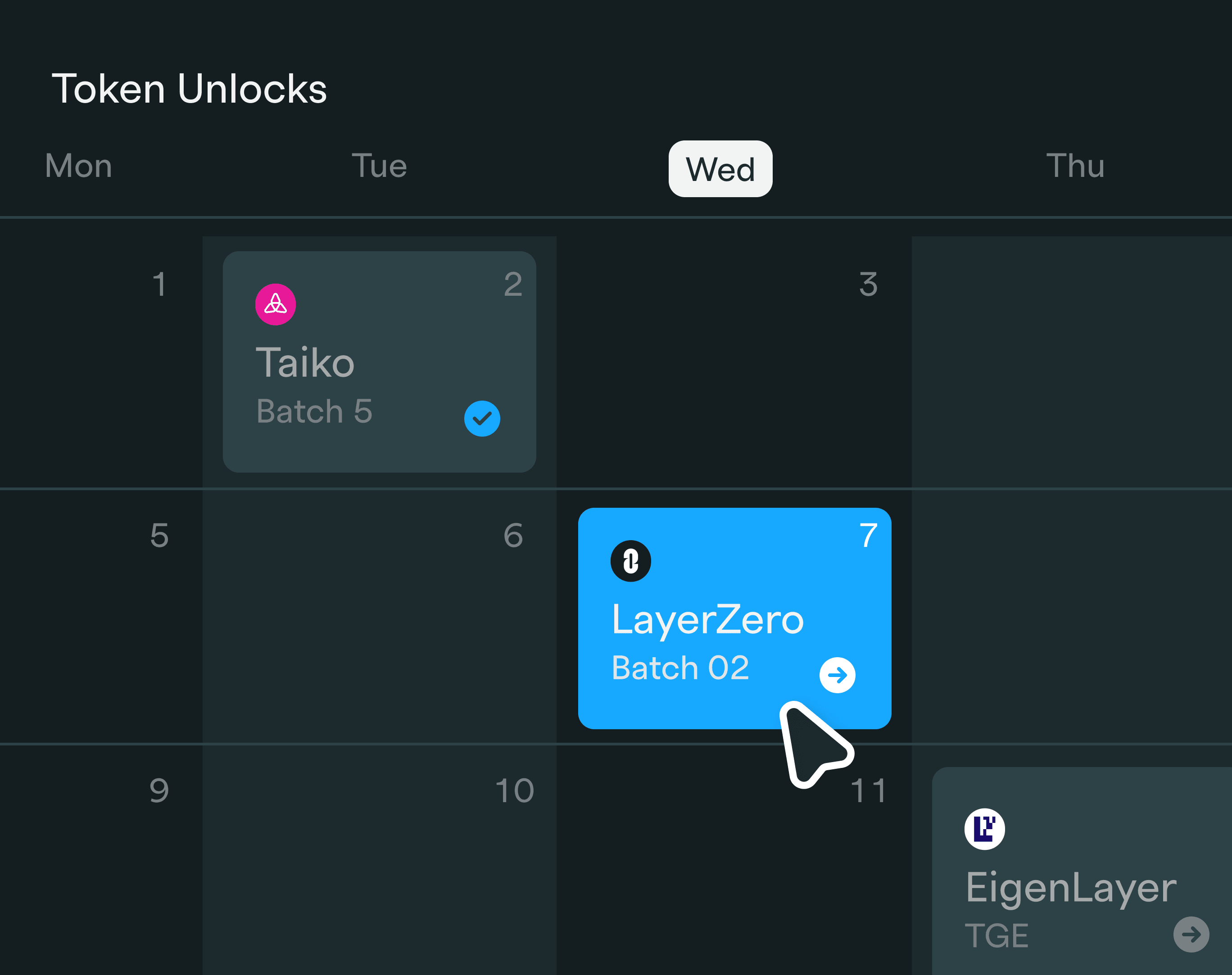 Vesting calendar used by investment syndicates to track everything and distribute tokens on time.